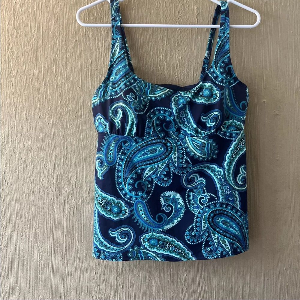 Lands' End Underwire Tankini Top Size 14 Navy Blue Paisley Swim Top  504646